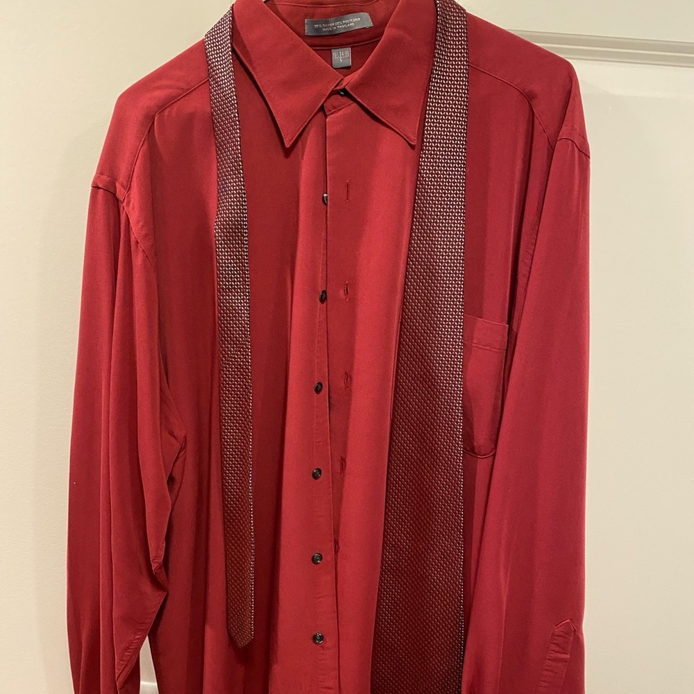 Geoffrey Beene Rayon/Polyester Dark Red Matching Dress Shirt and Tie